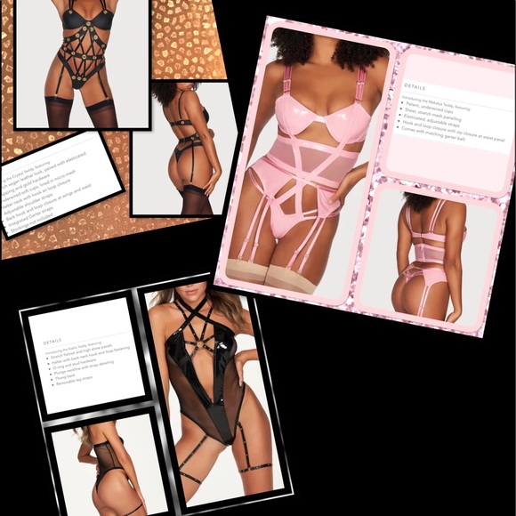 HoT Strappy faux PATENT LEATHER lingerie Teddy Bodysuit light pink - Picture 2 of 16